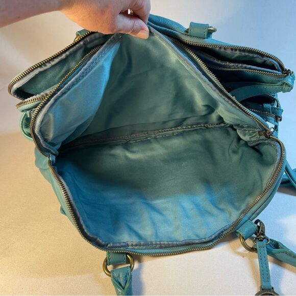 Audrey Brooke turquoise soft leather large zip satchel many compartments - Picture 13 of 16